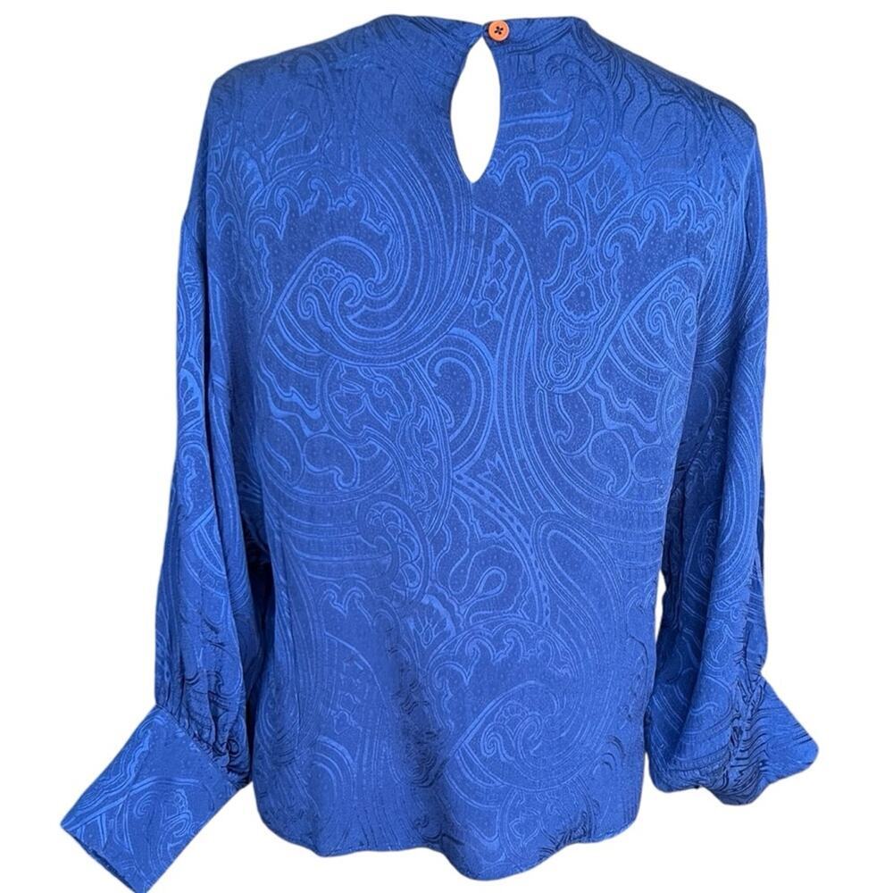 Etro Paisley Silk Puff Sleeve Blouse in Blue Size 38 (IT)/Small - Picture 3 of 7